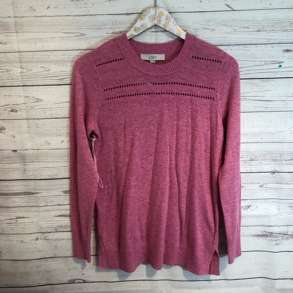 NWT Loft Stitched Yoke Pink Sweater tunic - Picture 2 of 6